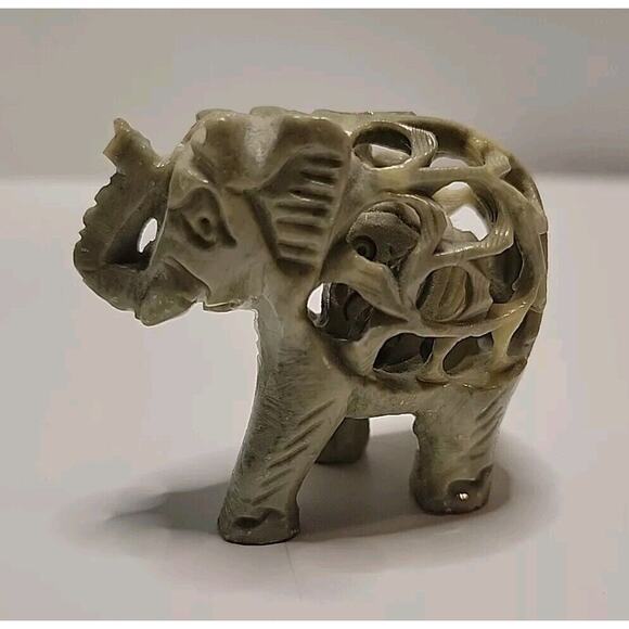 Vtg Hand Carved Soapstone Mother Elephant w/ Baby Inside Fertility Made India - Picture 3 of 8